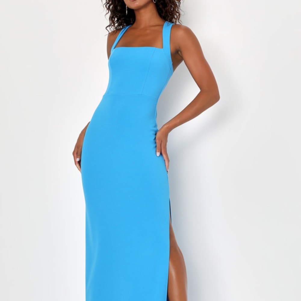 Lulus Glamorous Dedication Blue Sleeveless Column Maxi Dress - Size M